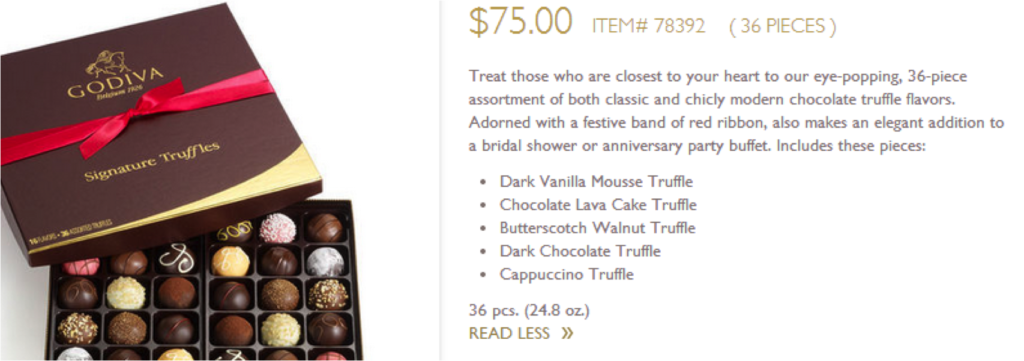 product description on Godiva’s product page gives key information